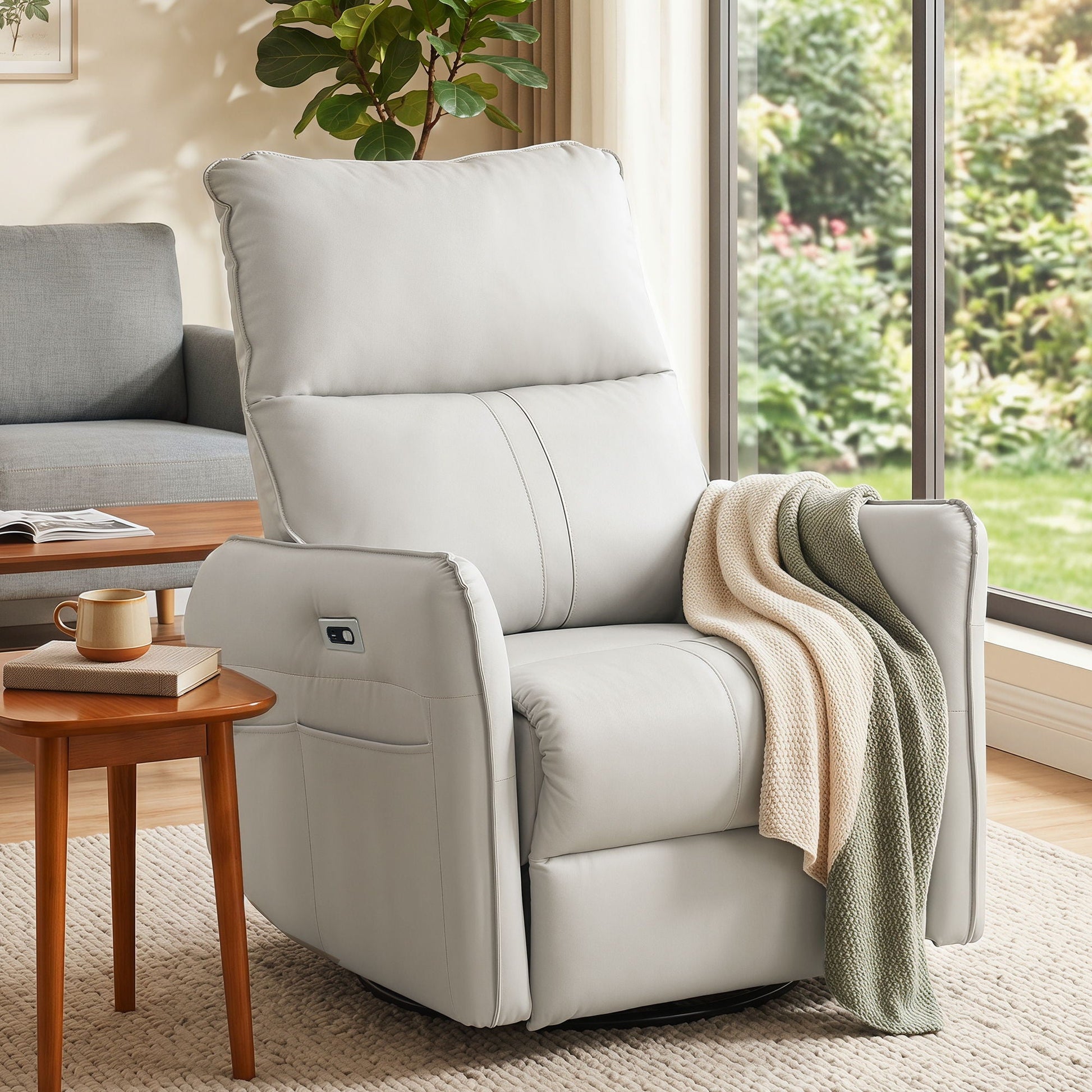 29.92" 270 Power Swivel Rocker Recliner Chair, Electric Glider Reclining Sofa With USB Ports, Power Swivel Glider, Rocking Chair Nursery Recliners For Living Room Bedroom Home Essentials