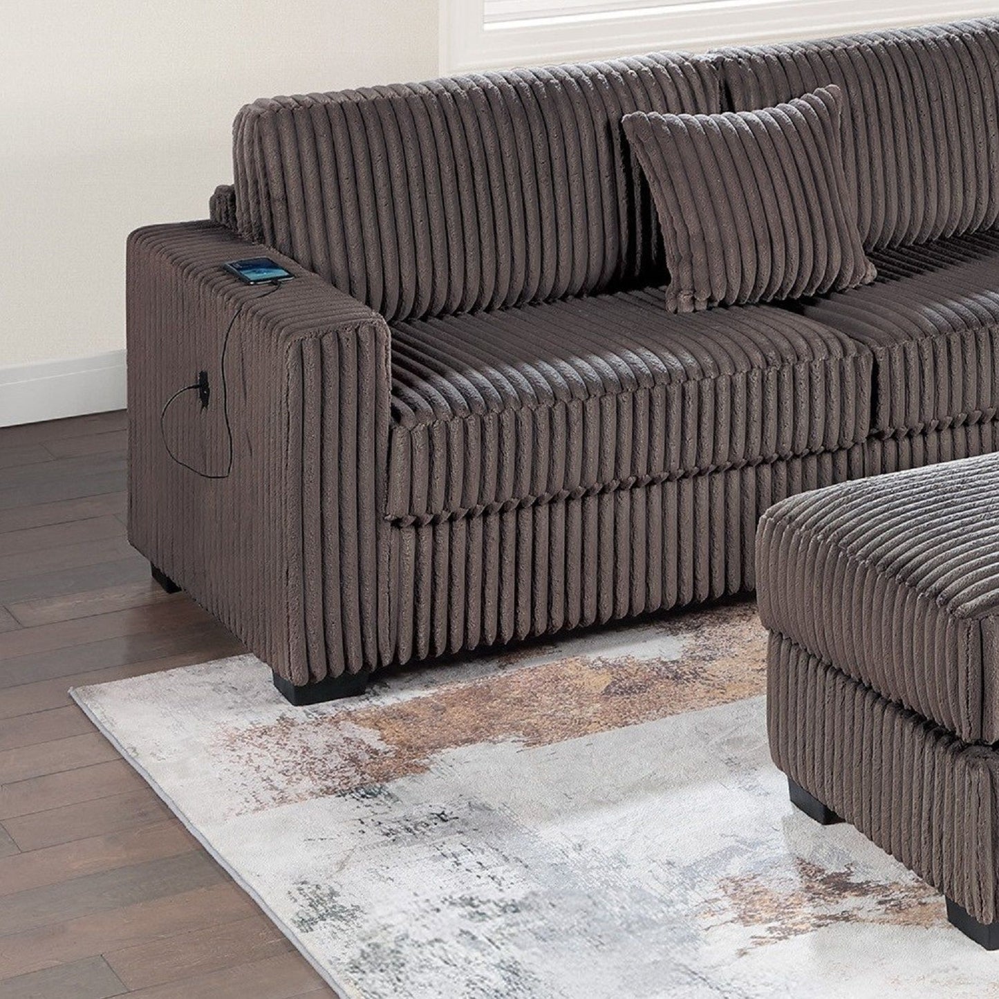3 Piece Sectional Sofa With Reversible Chaise And USB Storage Ottoman Home Essentials
