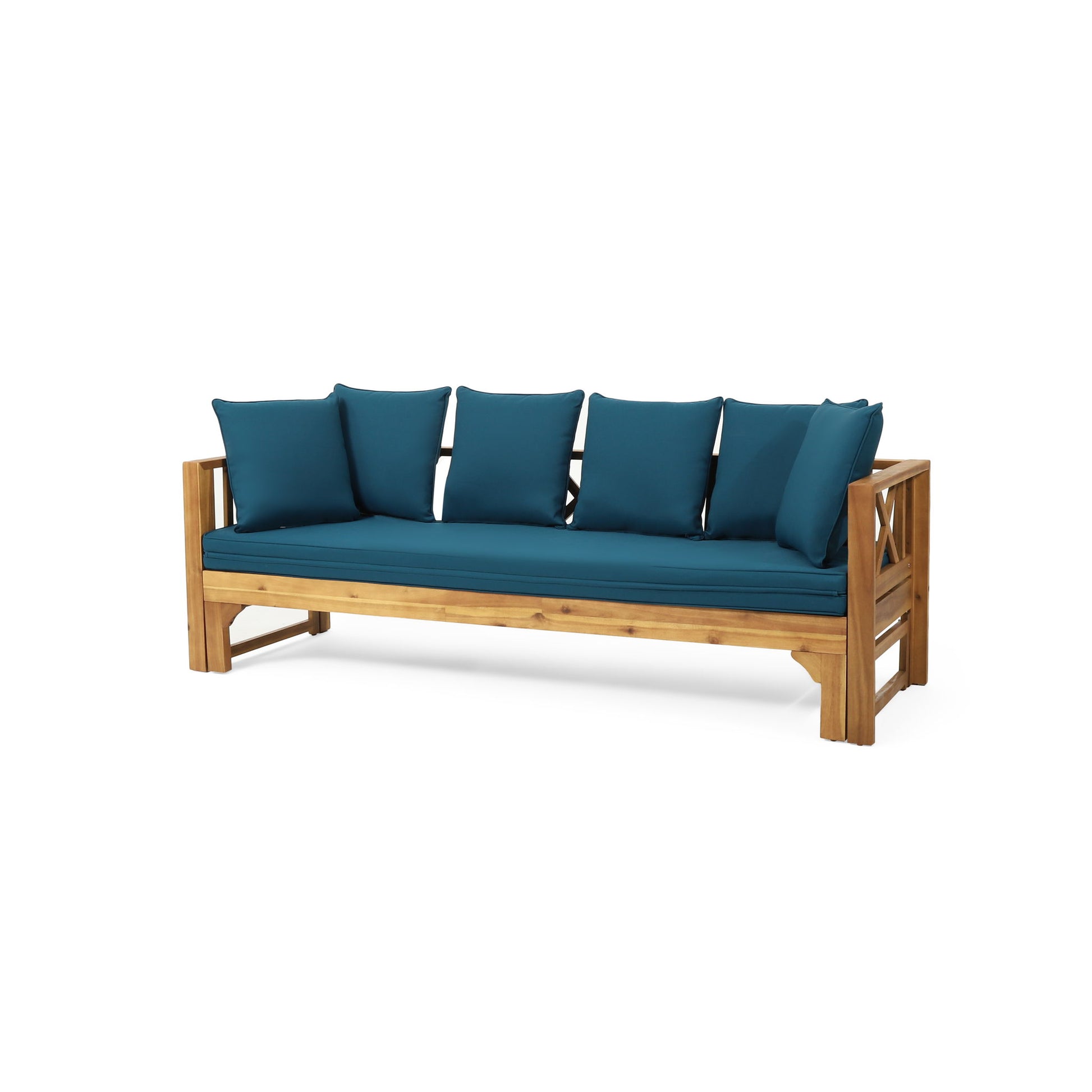 Outdoor Daybed With X-Shaped Panel Backrest And Armrests - Teak Noble House