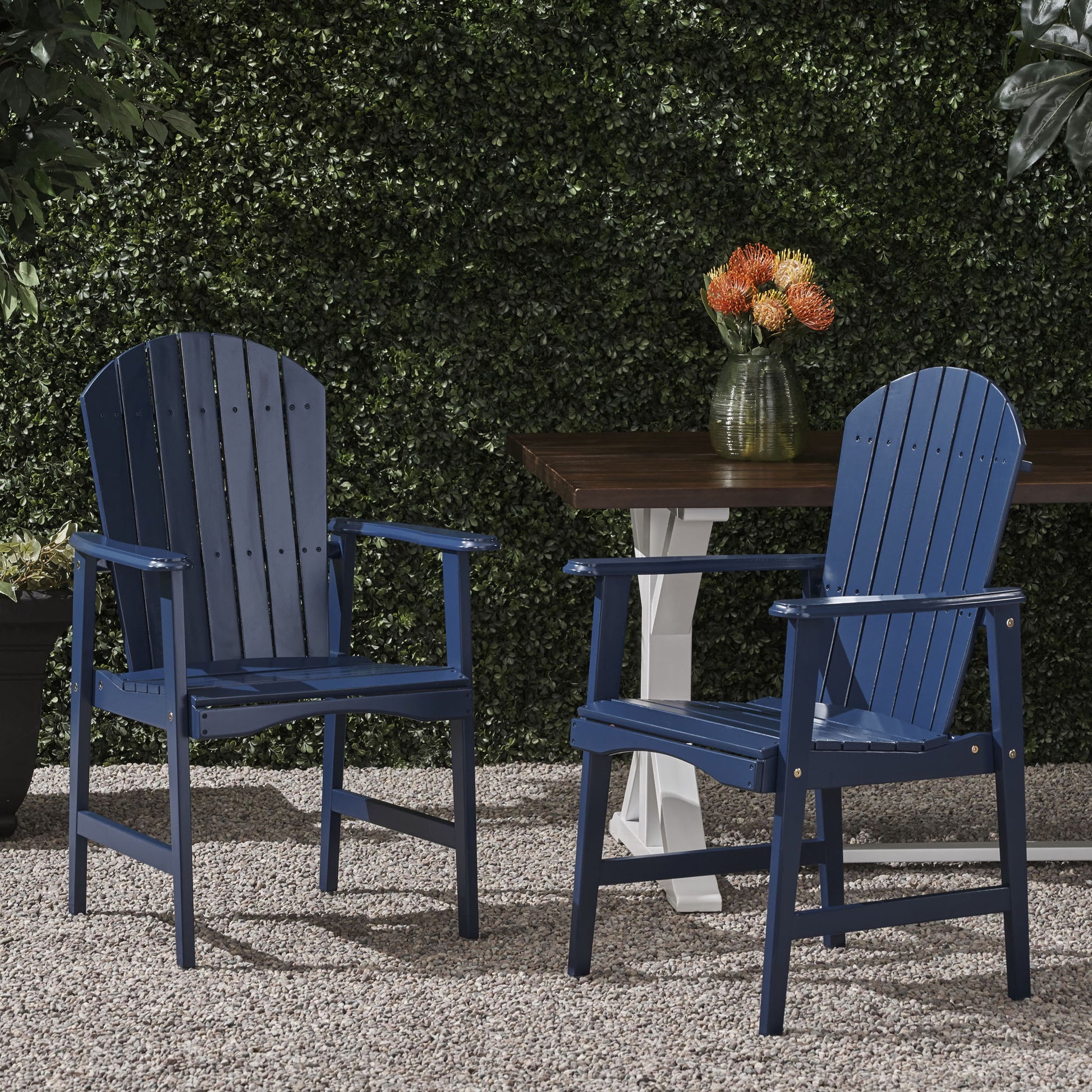 Outdoor Weather Resistant Acacia Wood Adirondack Dining Chairs (Set of 2) Noble House