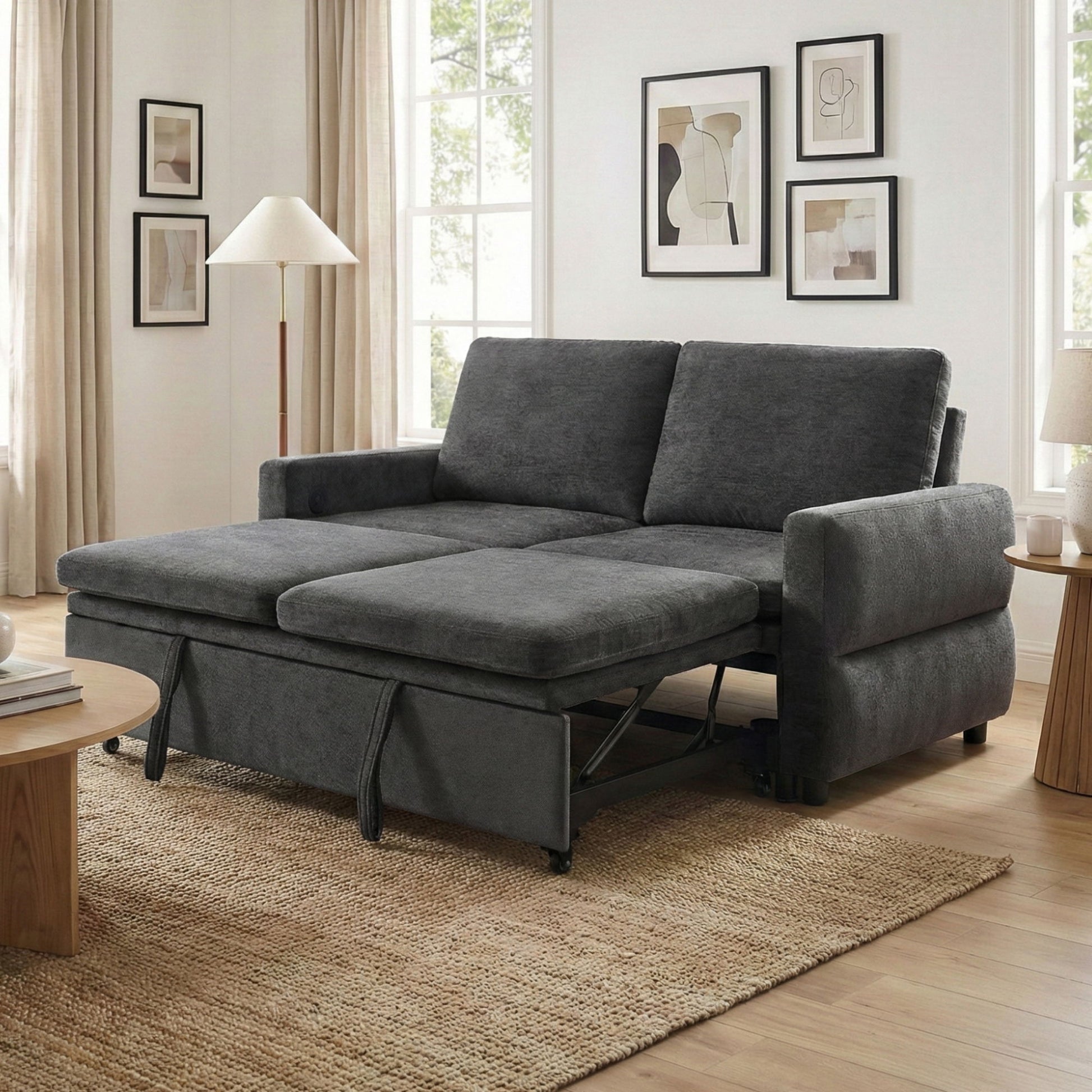 Convertible Sofa Bed Loveseat With Adjustable Backrest And USB Ports Hearth and Haven