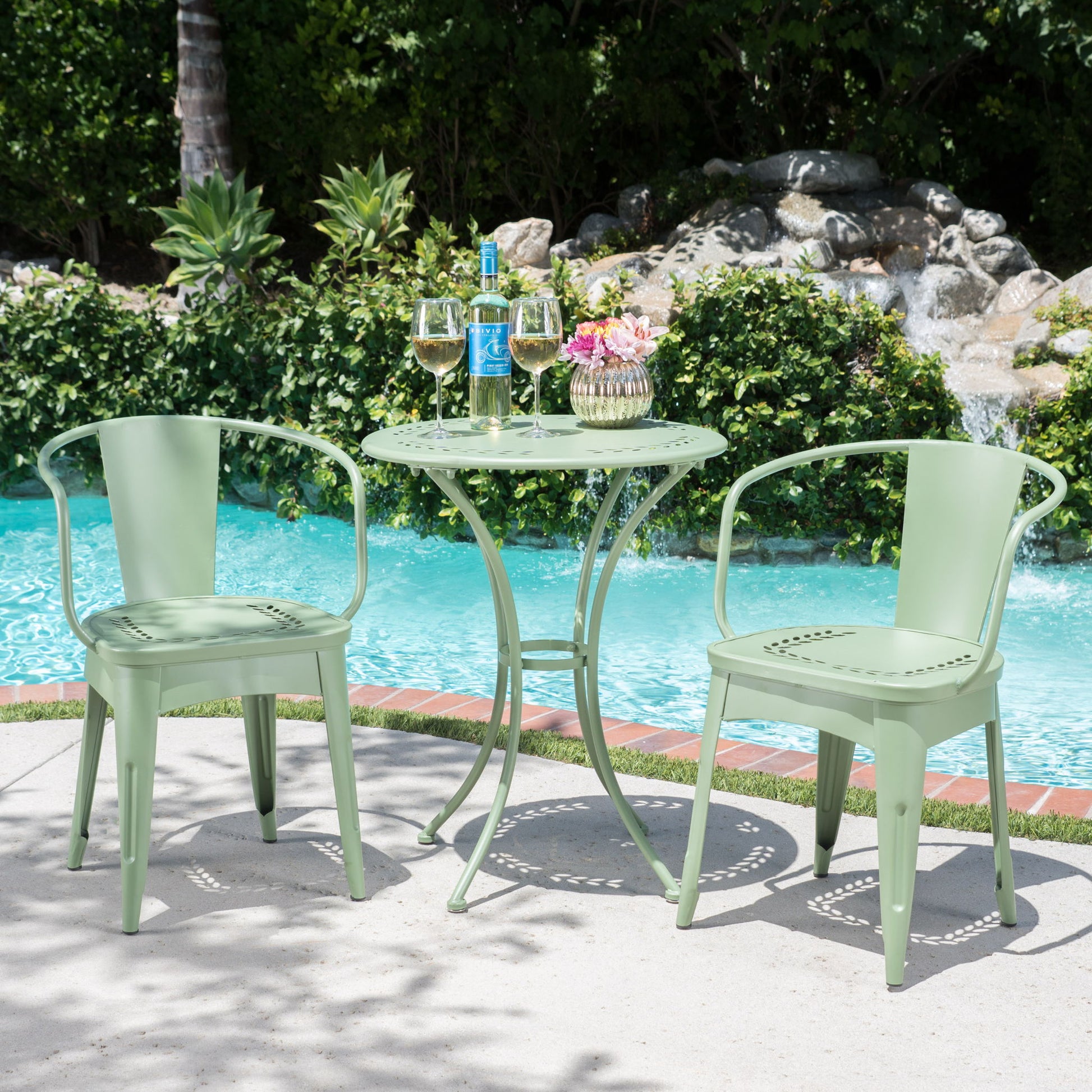 Ambrosia - 3 Piece Bistro Set With Leaf Motifs Top And Seat Noble House