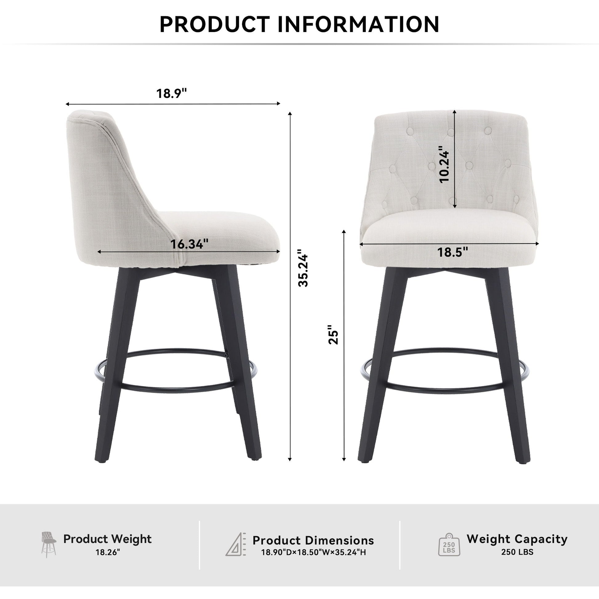 Swivel Bar Stools & Button Tufted Back (Set of 2) Home Essentials
