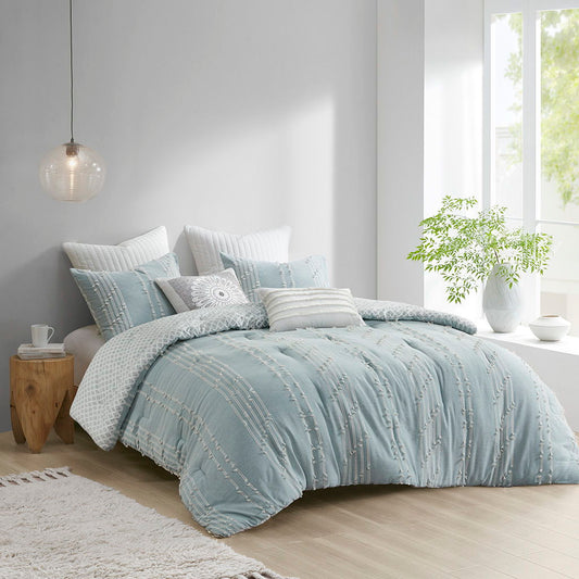 Kara - King 3 Piece Comforter Set - Aqua INK+IVY