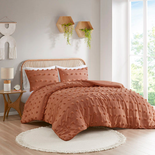 Lucy - Clip Jacquard King Comforter Set - Rust