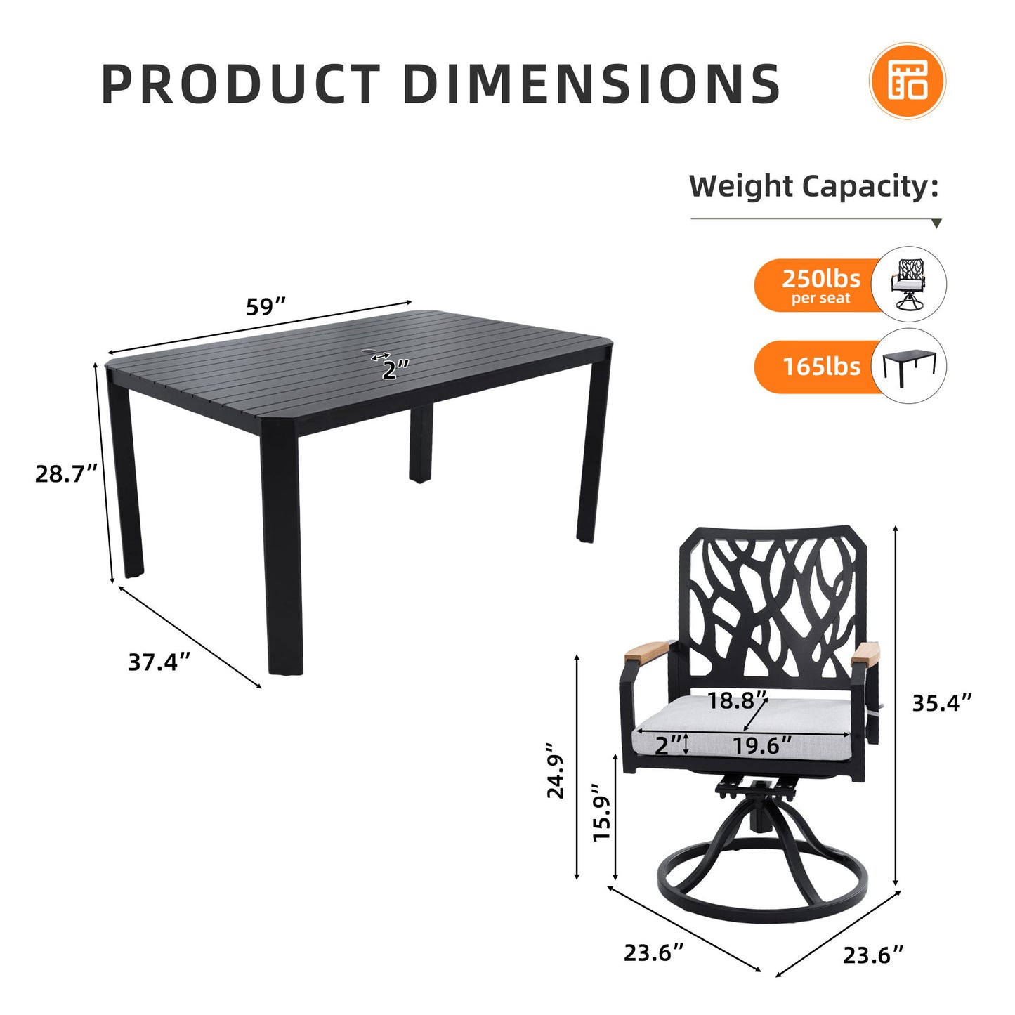 Outdoor Patio Furniture Dining Set With Sunbrella Fabric, Rectangular Table With Umbrella Hole Life Outside