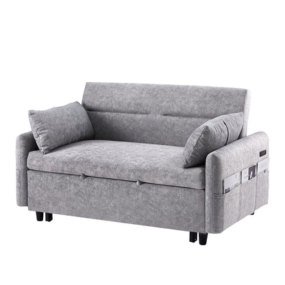 Pull Out Sleep Sofa Bed Loveseats Sofa Couch With Adjsutable Backrest, Storage Pockets, 2 Soft Pillows, USB Ports For Living Room, Bedroom, Apartment, Office Hearth and Haven