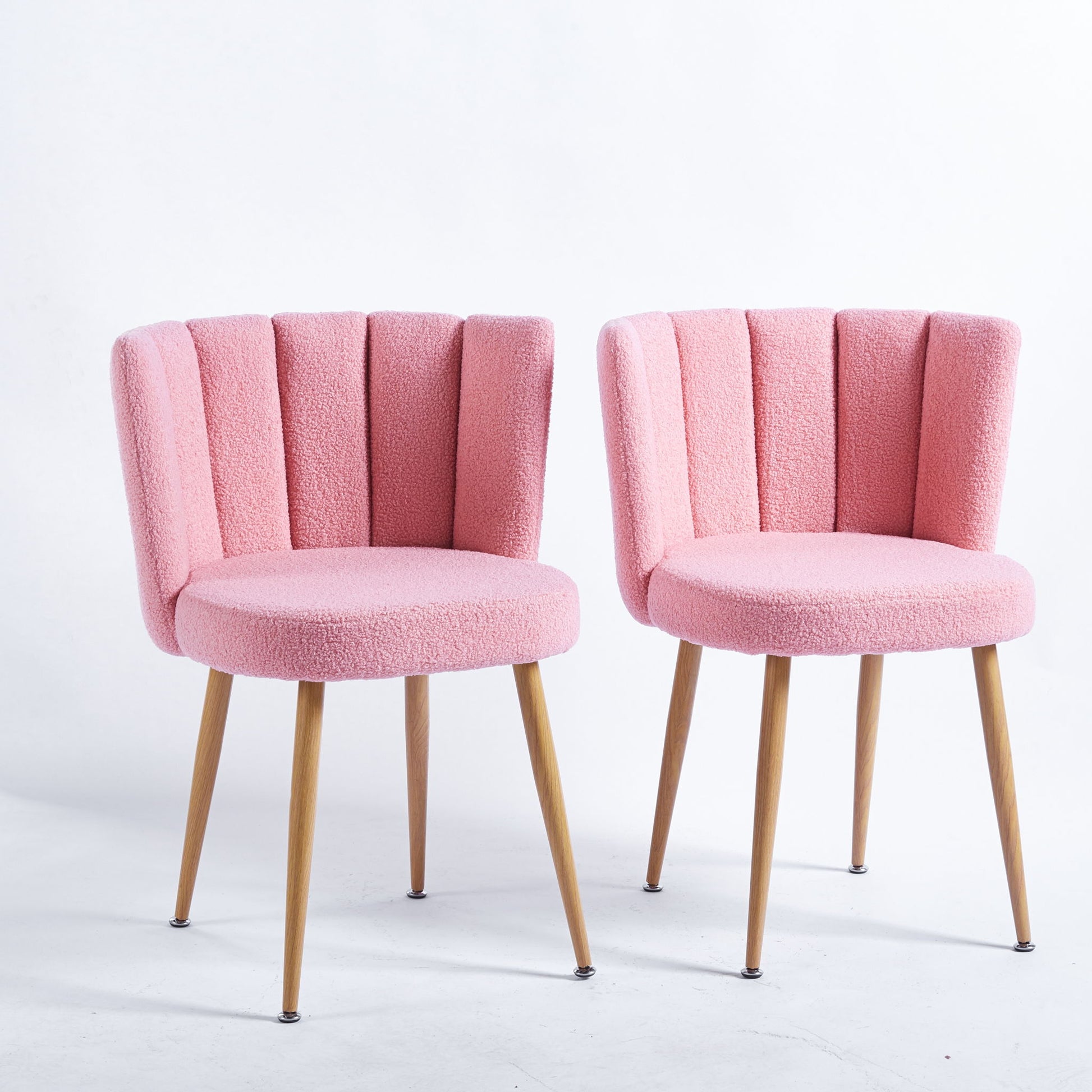 Modern Dining Chair (Set of 2) With Iron Tube Wood Color Legs, Shorthair Cushions And Comfortable Backrest, Suitable For Dining Room, Living Room, Cafe, Simple Structure Home Essentials