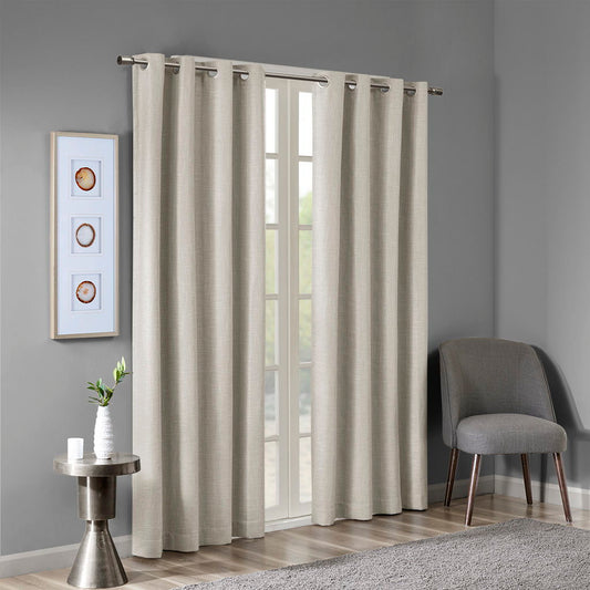 Maya - 54" Printed Heathered Blackout Grommet Top Curtain Panel - Taupe SunSmart