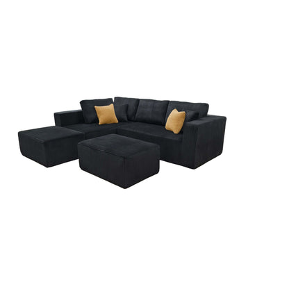 Upholstered Sectional With 2 Moveable Ottomans - Black Home Essentials