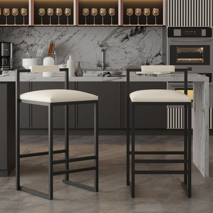 Elegant Bar Stool Set With Backrest And Footrest, Counter Height (Set of 2) Home Essentials