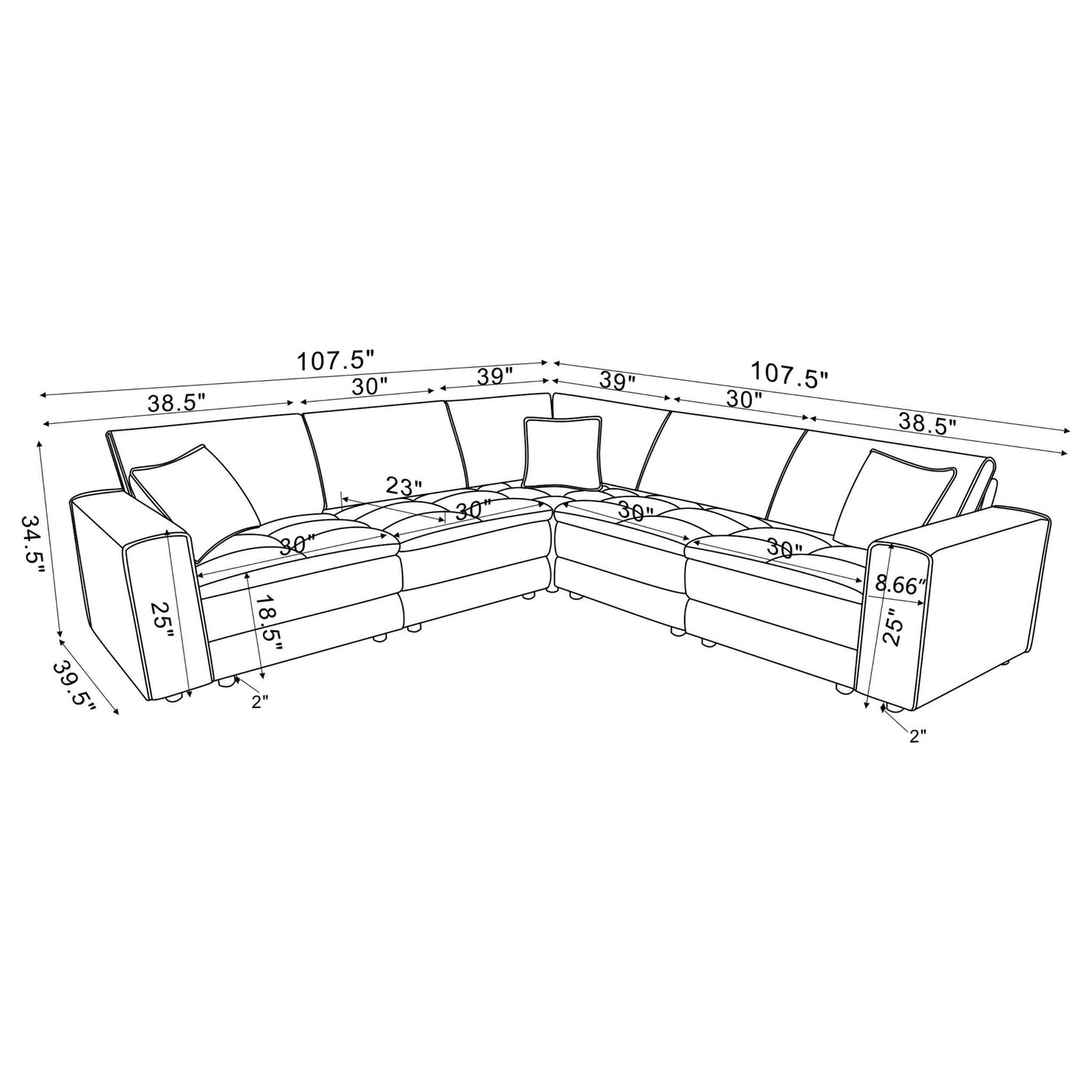 Azure - 5 Piece Upholstered Modular Sectional Sofa - Blue Furniture Max