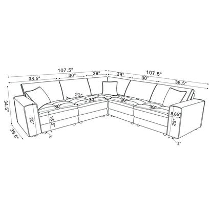 Azure - 5 Piece Upholstered Modular Sectional Sofa - Blue Furniture Max
