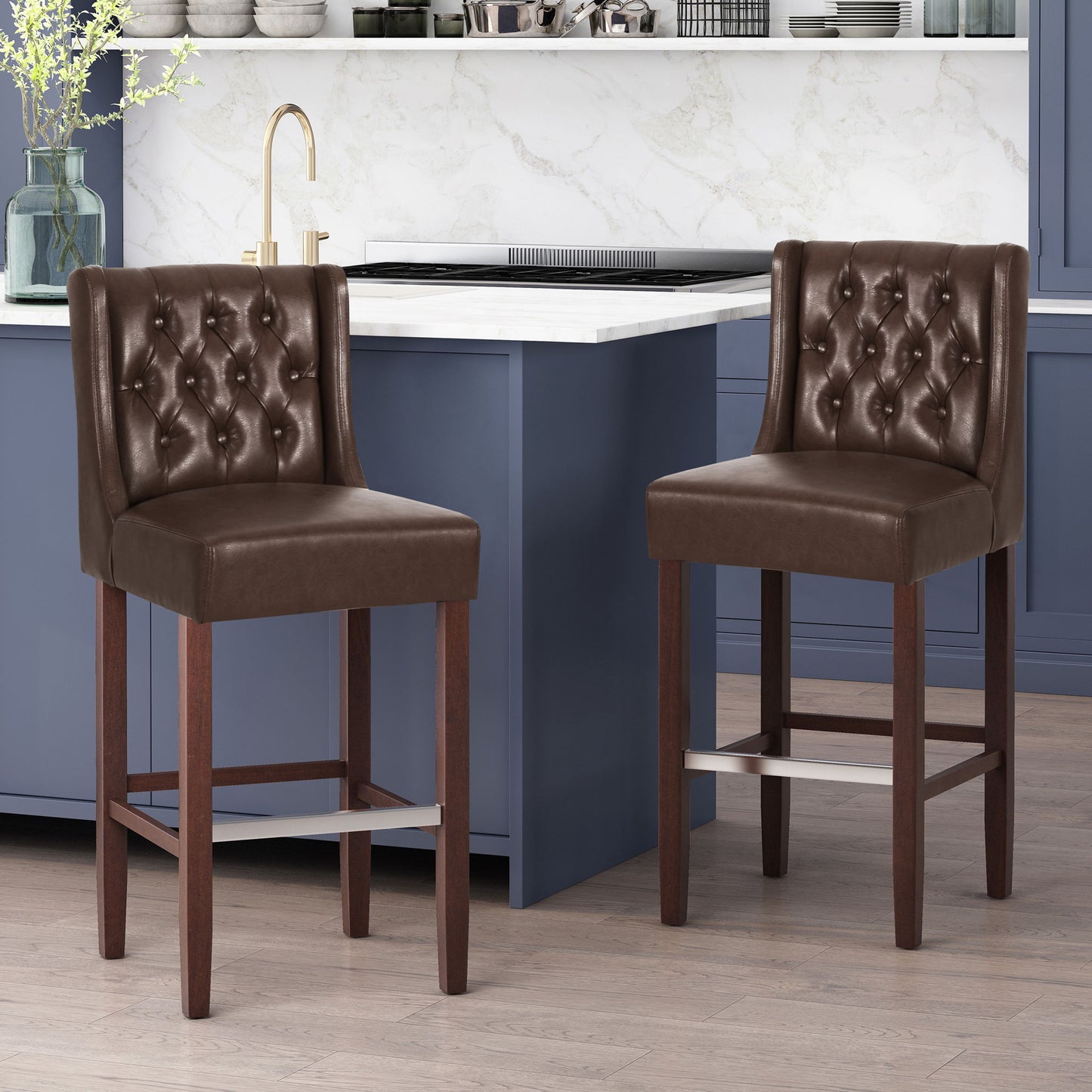 Solstara - Upholstered Dining Barstool With Button Tufted And Wing Back Noble House