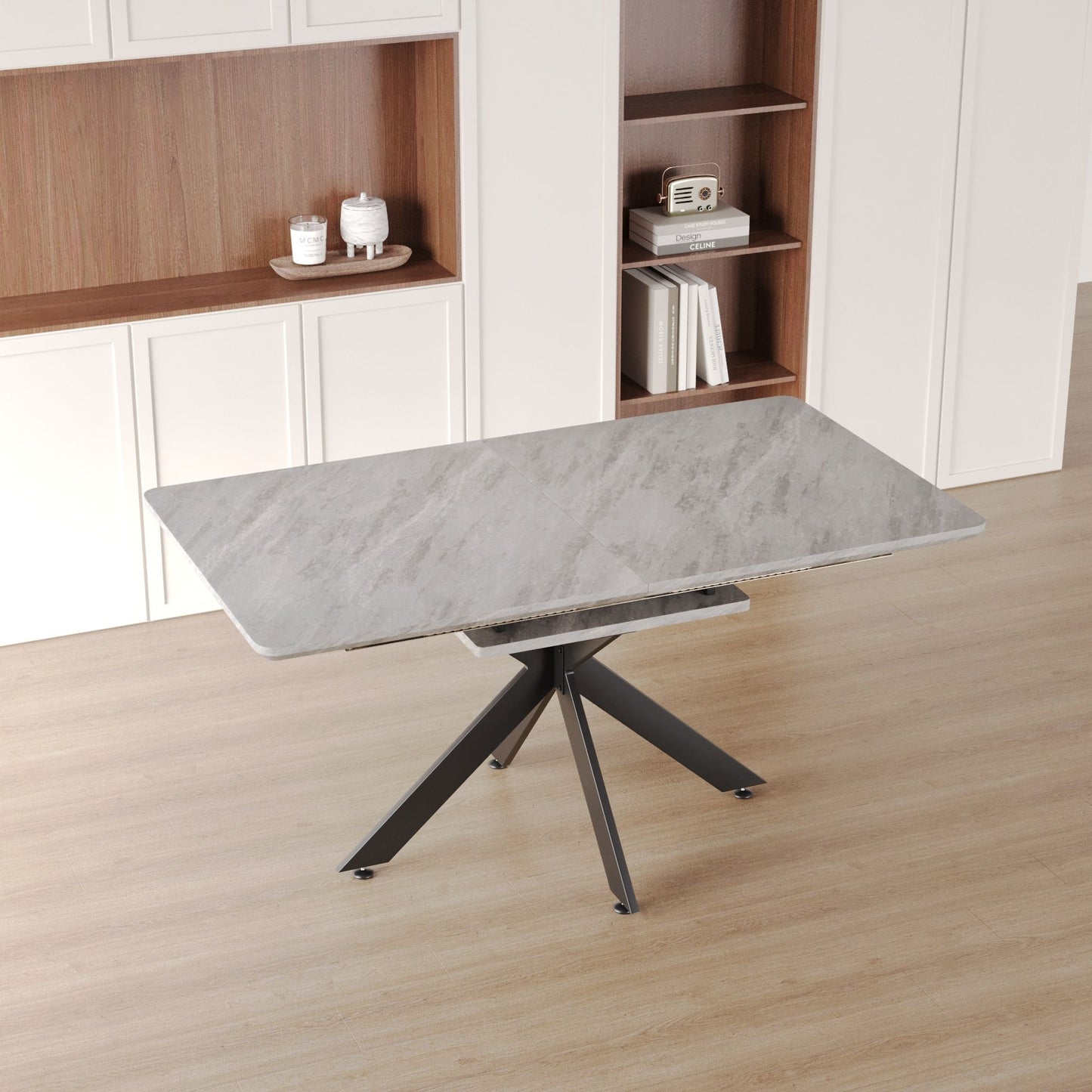 Modern Mid-Century Gray Dining Table Set With Extendable Design Home Essentials