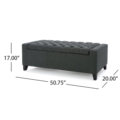 Contemporary Storage Ottoman With Tufted Top - Dark Gray Noble House