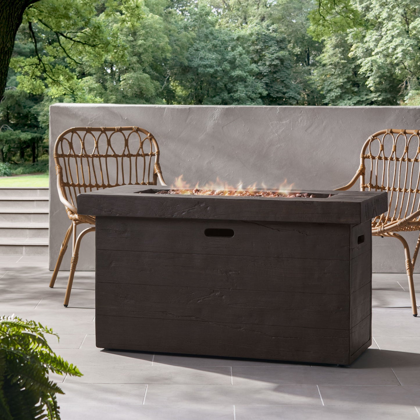 Custer - Rectangular Fire Pit 50, 000 Btu Magnesium Oxide - Brown Noble House