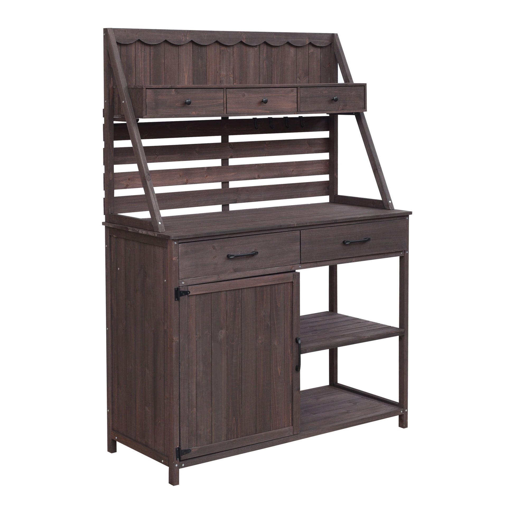 Potting Bench With 5 Drawer Storage And Slatted Back Panel, Garden Workstation - Brown Noble House