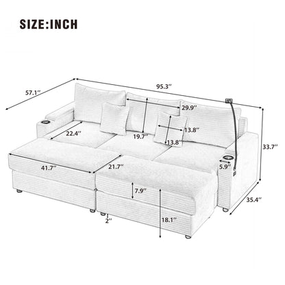 Modern Style Loveseat Sofa Sectional Sofa Couch With Storage Space, A Movable Ottoman, Two USB Ports, Two Cup Holders, A Phone Holder For Living Room