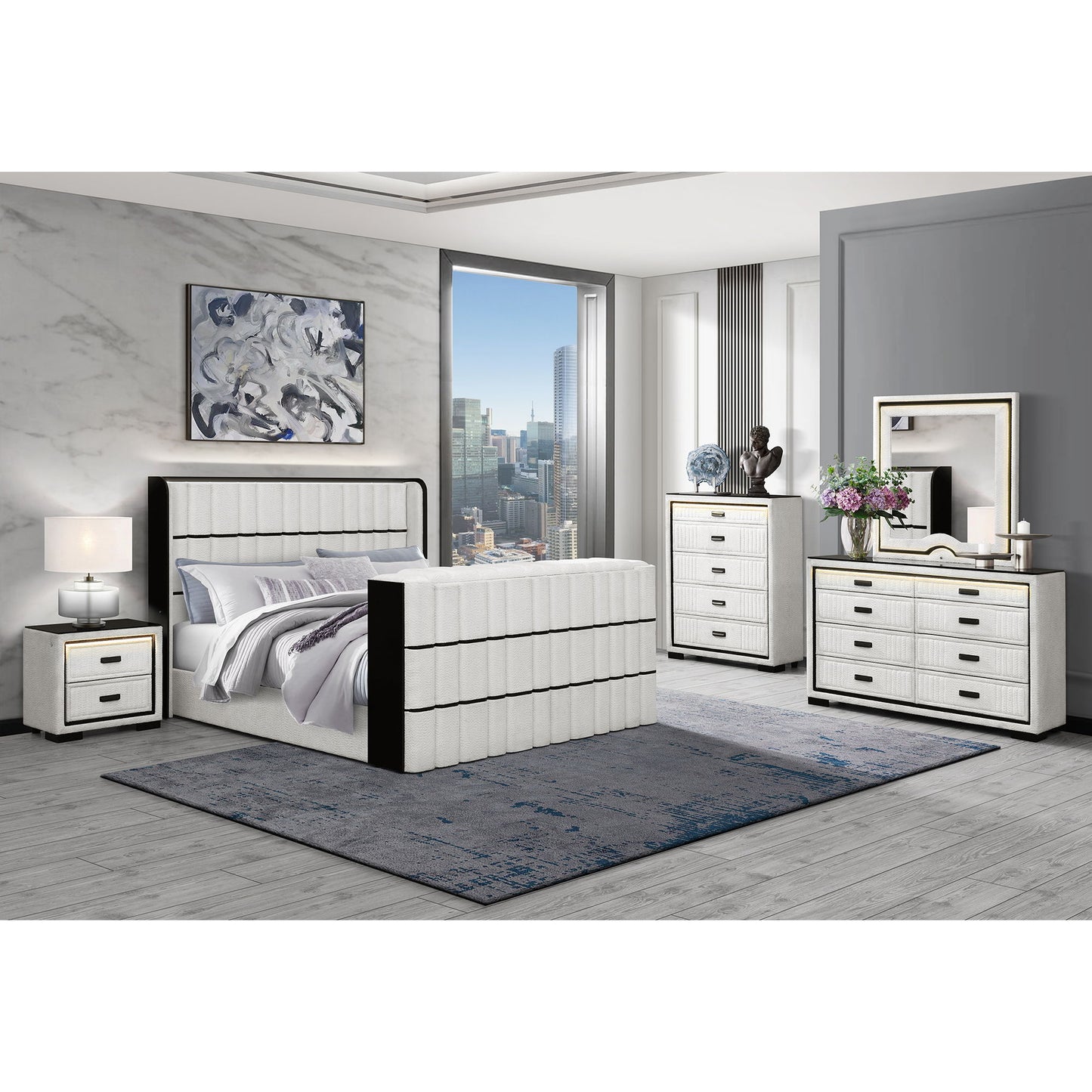 Isaiah - 5 Piece Bedroom Set With TV Lift-LED, Speakers And Fireplace Global Furniture USA