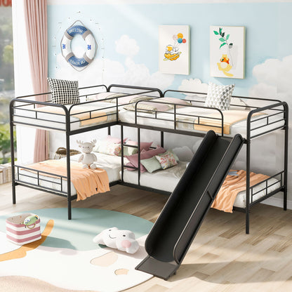 Mission Style Twin Size L-Shaped Bunk Bed With Slide And Ladder - Black Hearth and Haven