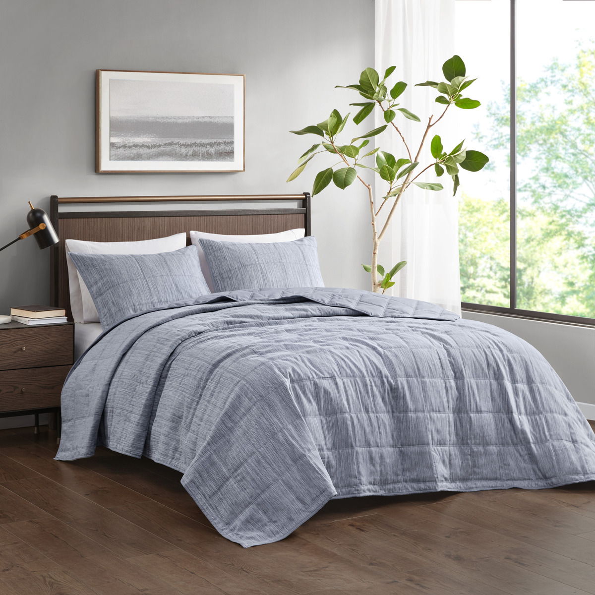 Guthrie - 3 Piece King Striated Cationic Dyed Oversized Quilt Set - Blue