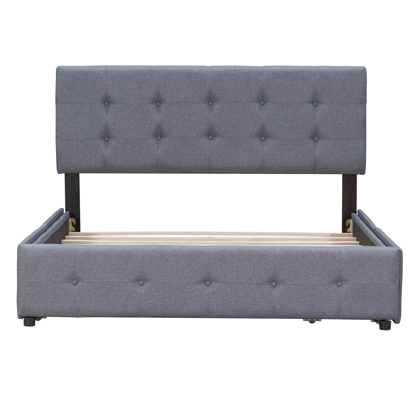 Upholstered Platform Bed With Classic Headboard And Drawers, No Box Spring Needed DreamHaus