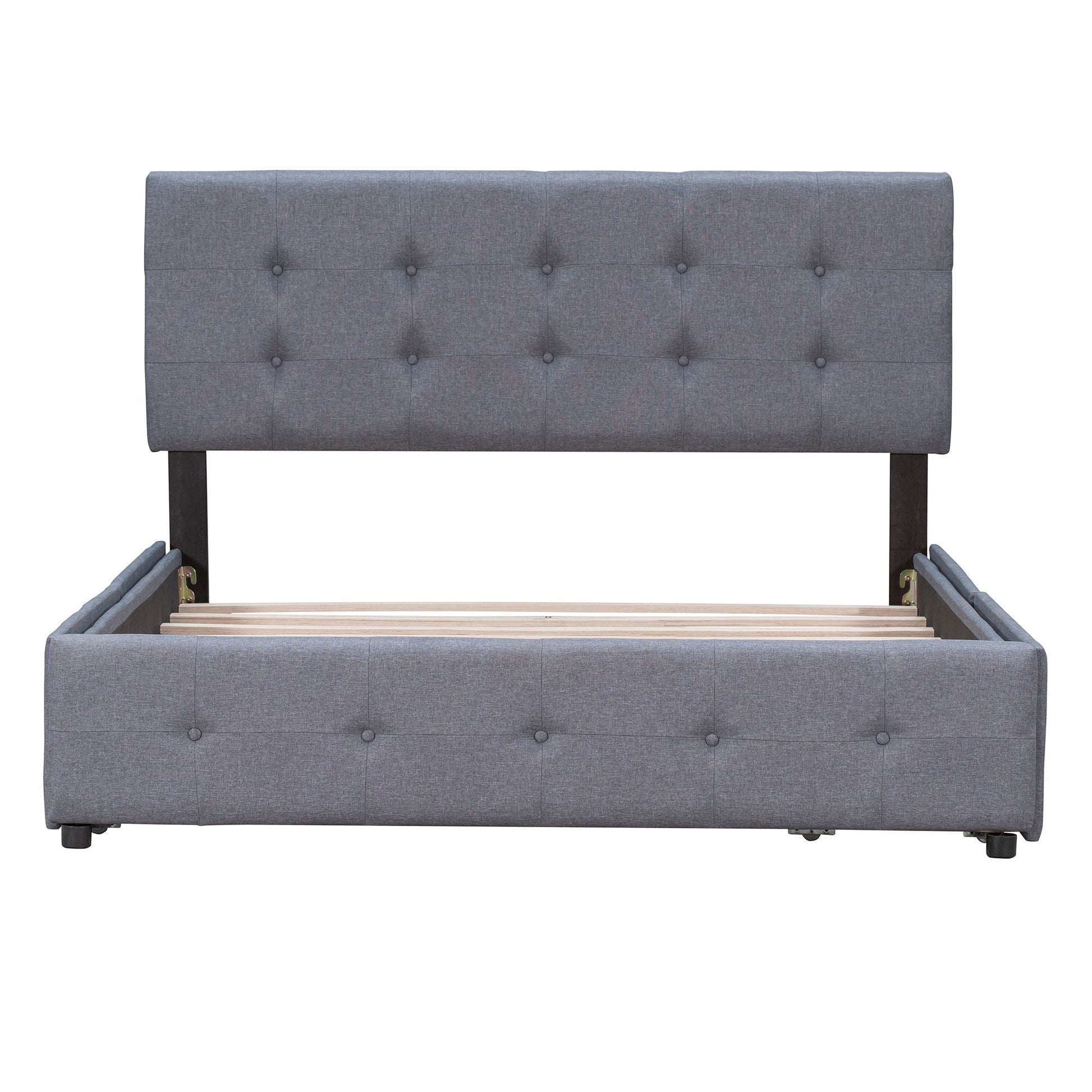 Upholstered Platform Bed With Classic Headboard And Drawers, No Box Spring Needed DreamHaus