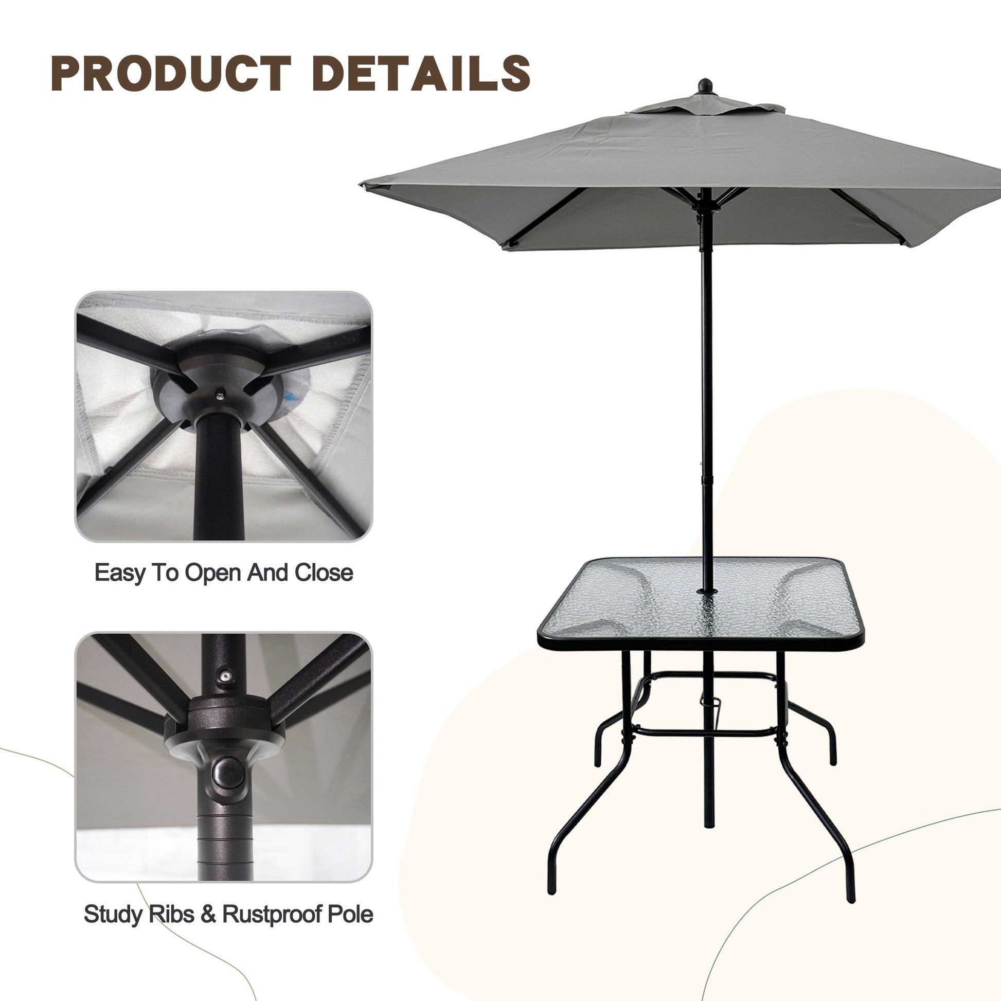Outdoor Patio Dining Set For 4 People, Metal Patio Furniture Table And Chair Set With Umbrella - Black Home Essentials