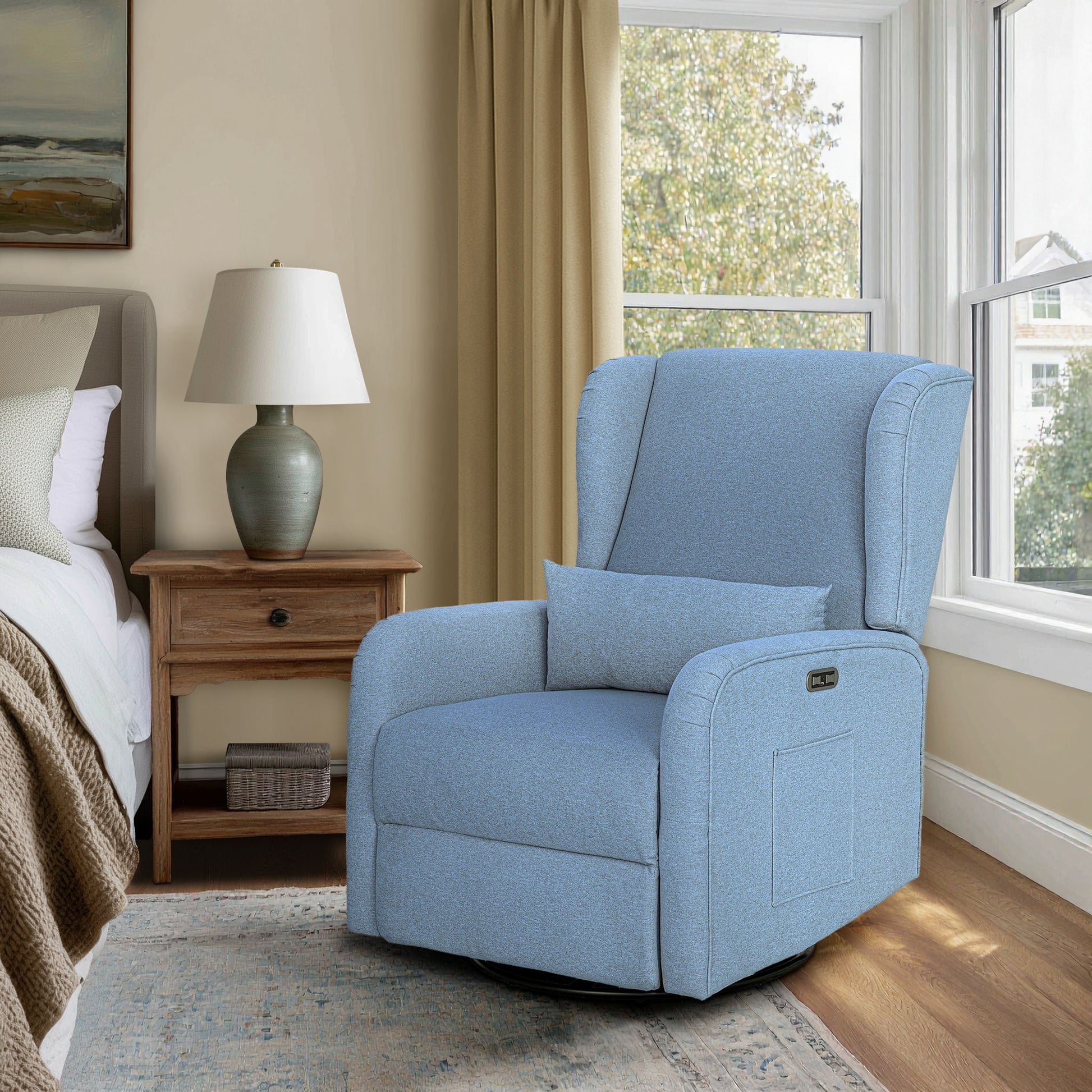Candace - Power Recliner 3-in-1 With Swivel, Glider, USB Ports - Light Blue Madison Park