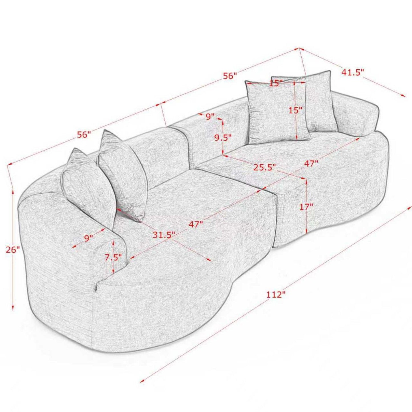 4 Seater Curved Cloud Sectional Sofa Home Essentials