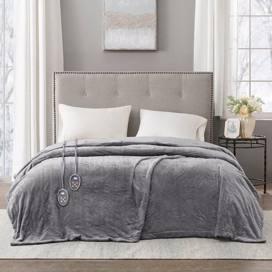 Heated Plush - Blanket - Gray Beautyrest