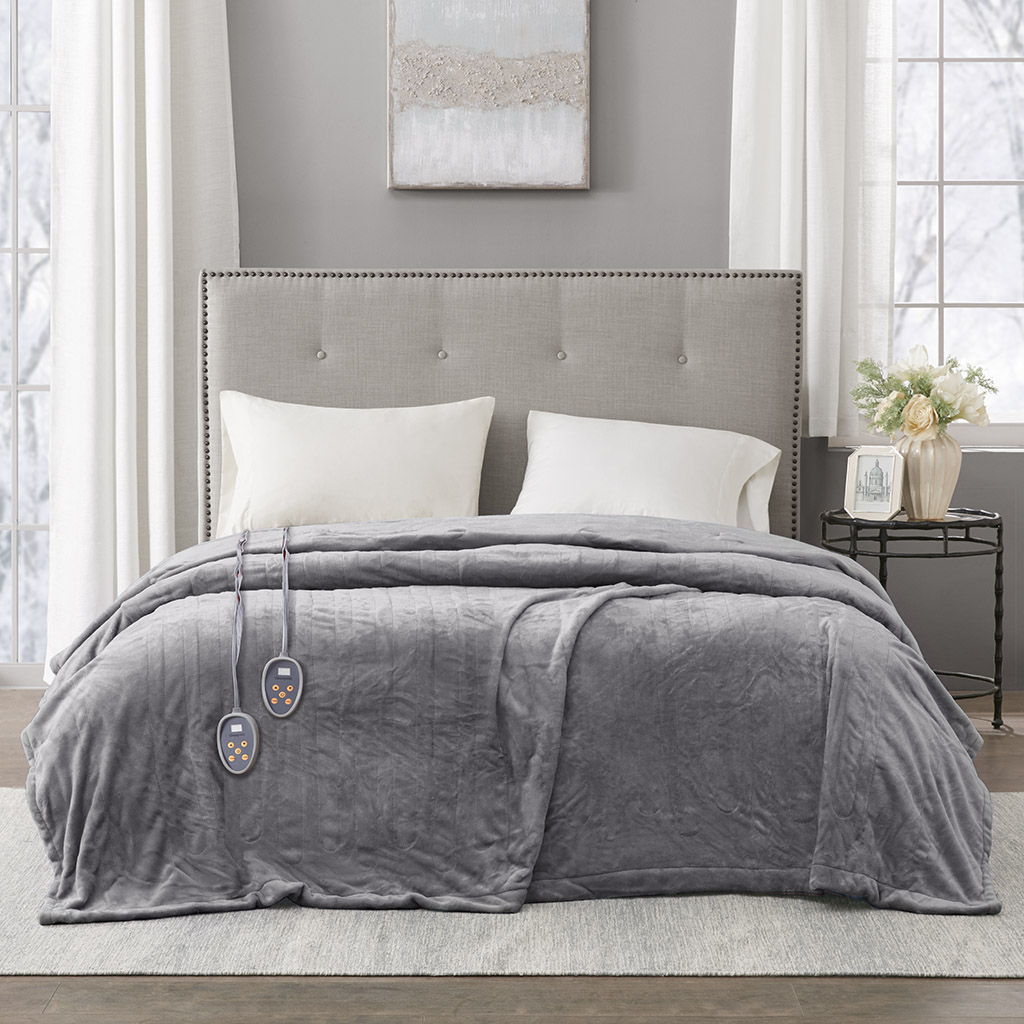 Heated Plush - King Blanket - Gray Beautyrest
