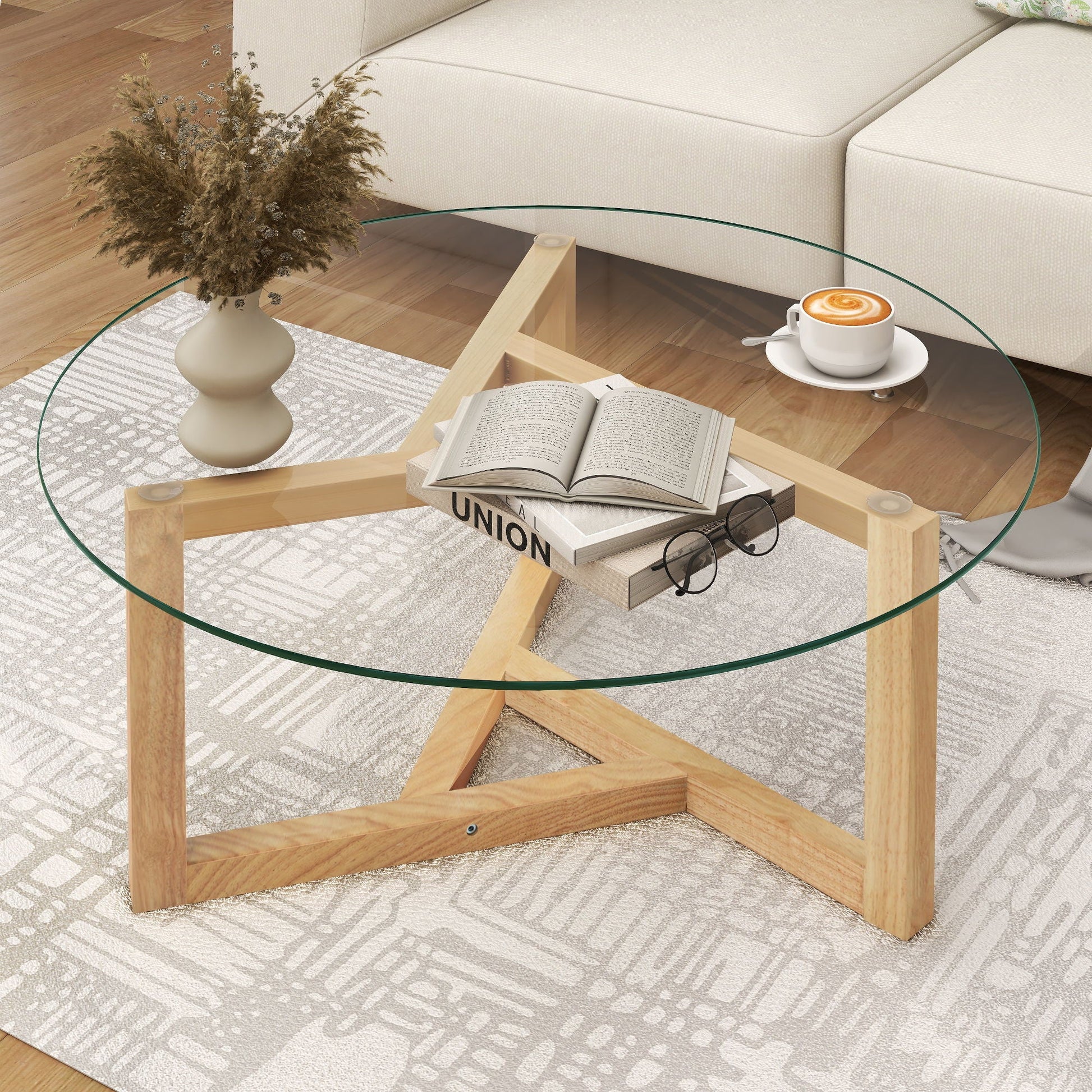 Round Glass Coffee Table Modern Cocktail Table Hearth and Haven