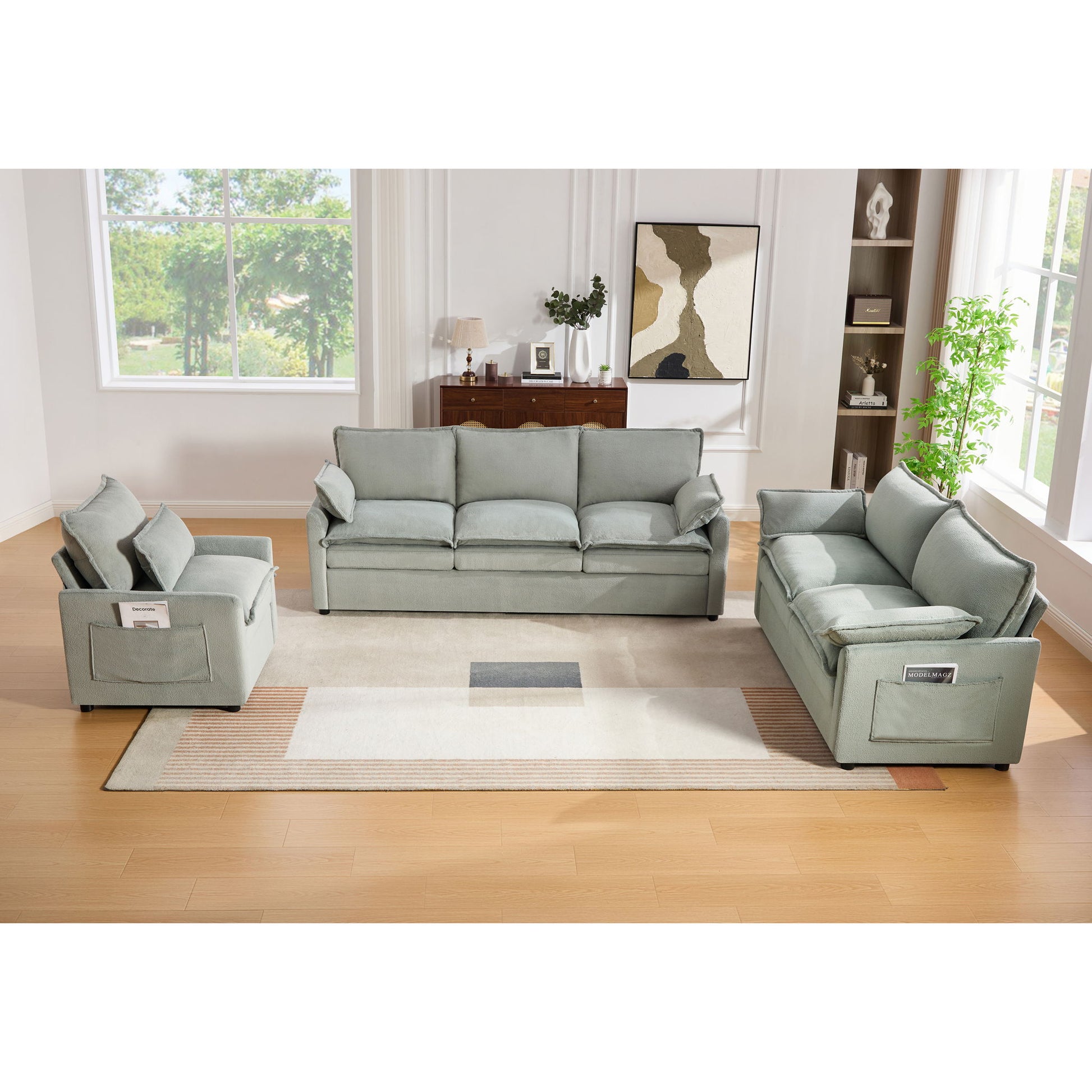 Modern Sofa Set With Double Layer Cushion And Side Storage Pockets Hearth and Haven