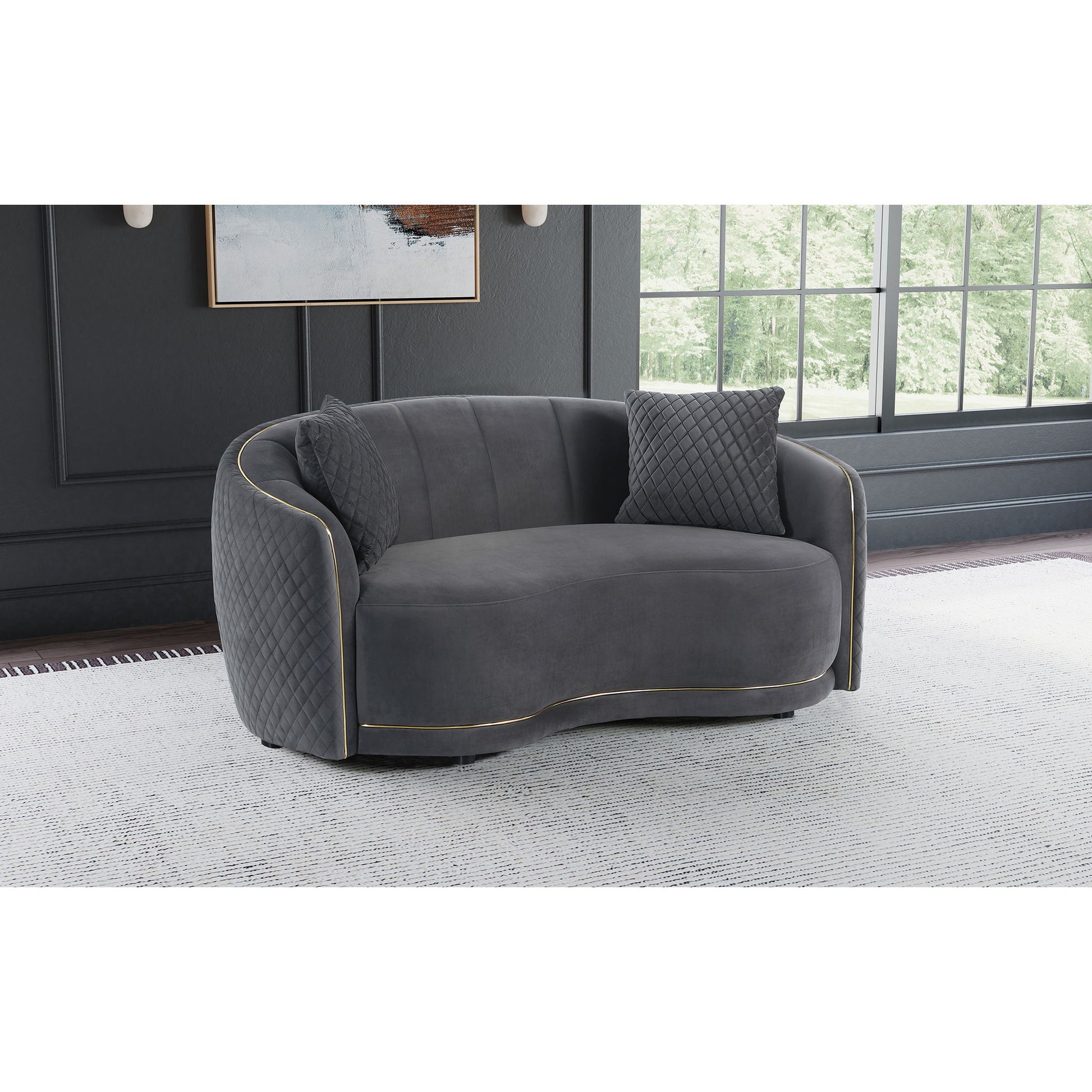 Lorraine - Upholstered Curved Loveseat - Dark Gray Furniture Max