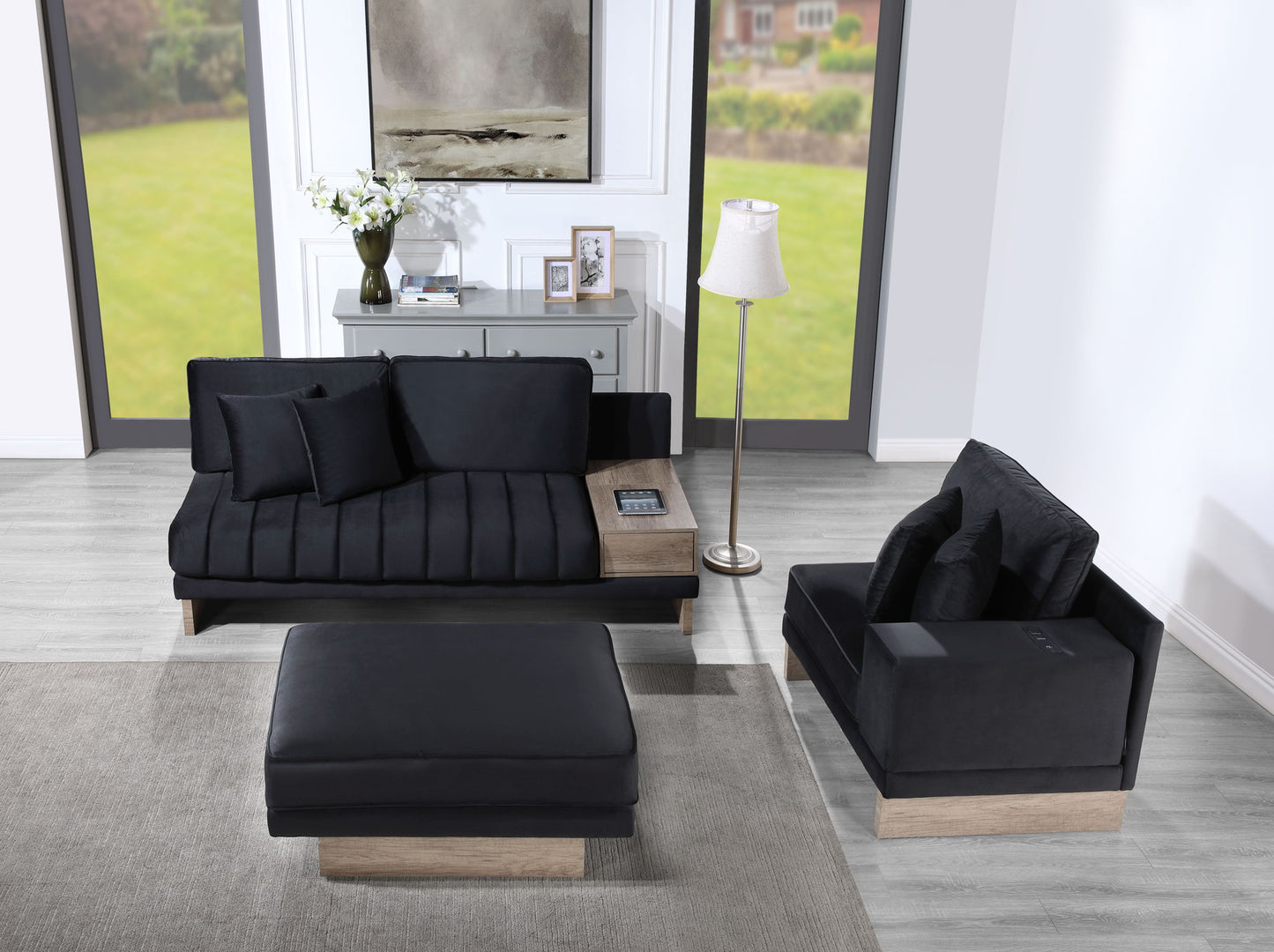 Memphis - Reversible Sectional Sofa Ottoman With Storage Compartment, Drawer, USB ports, Charging Outlets Lilola Home