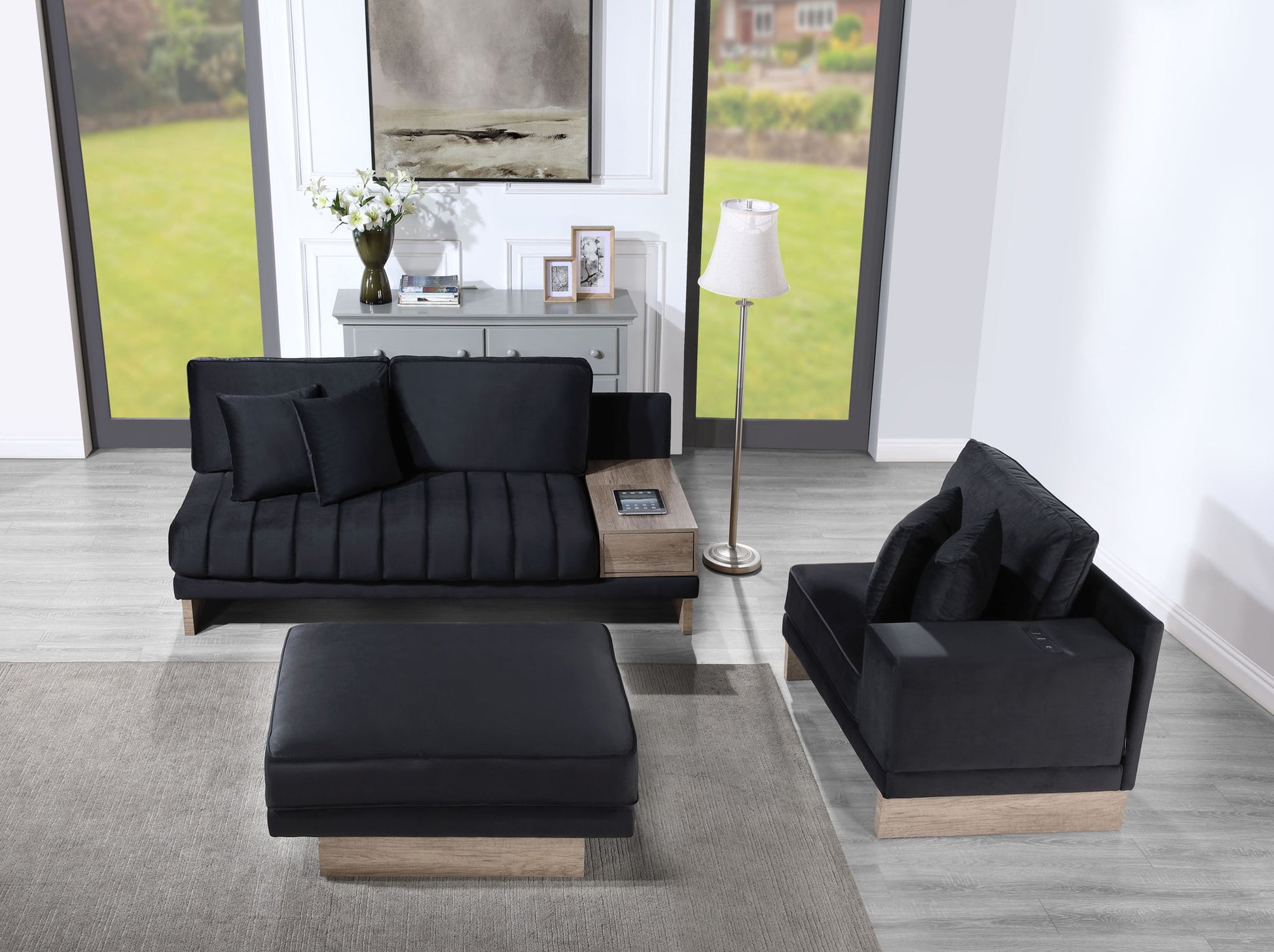 Memphis - Reversible Sectional Sofa Ottoman With Storage Compartment, Drawer, USB ports, Charging Outlets Lilola Home