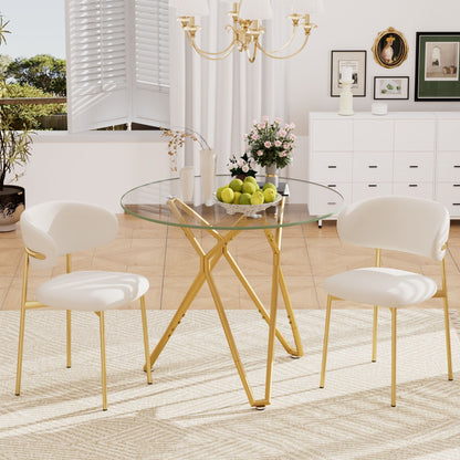 Modern Round Tempered Glass Dining Table With Sturdy Metal Legs For 1 - 4 People - Gold Home Essentials