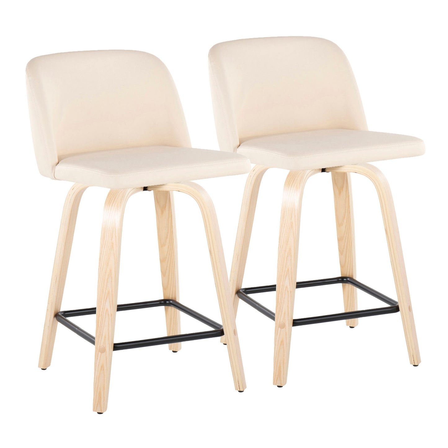 Toriano - Contemporary Modern Design Fixed Height Counter Stool With Swivel With Square Footrest (Set of 2) Lumi Source