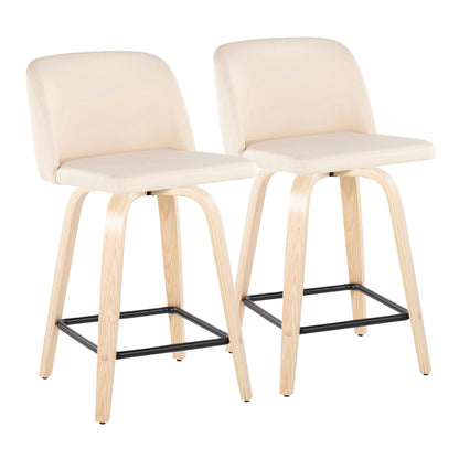 Toriano - Contemporary Modern Design Fixed Height Counter Stool With Swivel With Square Footrest (Set of 2) Lumi Source