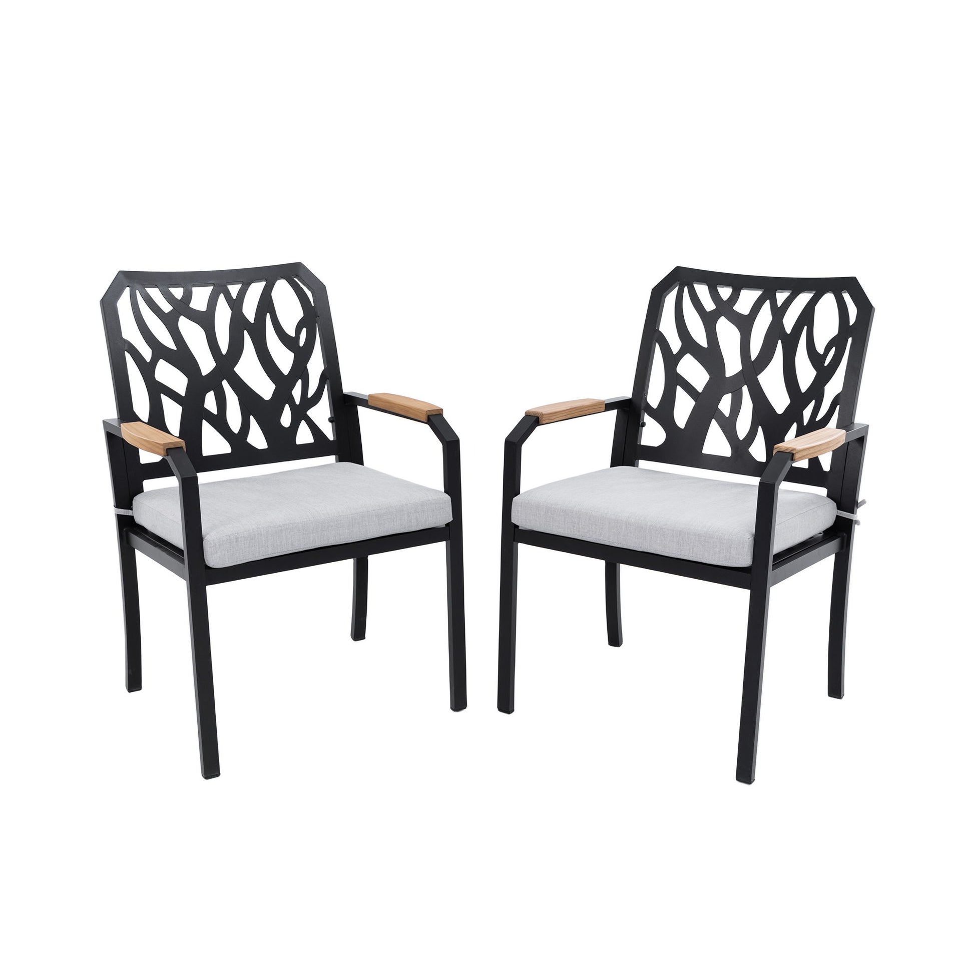 Outdoor Patio Stationary Dining Chairs With Outdoor Grade Sunbrella Cushions, Branch Like Backrest (Set of 2) - Bourbon Brown Life Outside