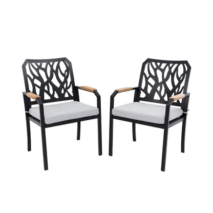 Outdoor Patio Stationary Dining Chairs With Outdoor Grade Sunbrella Cushions, Branch Like Backrest (Set of 2) - Bourbon Brown Life Outside