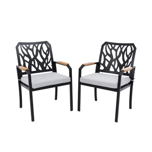 Outdoor Patio Stationary Dining Chairs With Outdoor Grade Sunbrella Cushions, Branch Like Backrest (Set of 2) - Bourbon Brown Life Outside