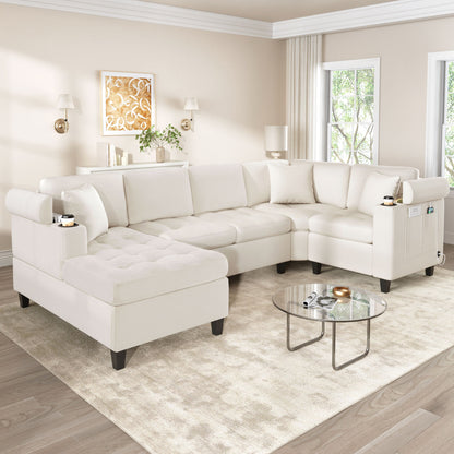 U Shaped Sectional Sofa, Corner Living Room Couch With Built In Cup Holders, Storage, USB Ports Hearth and Haven