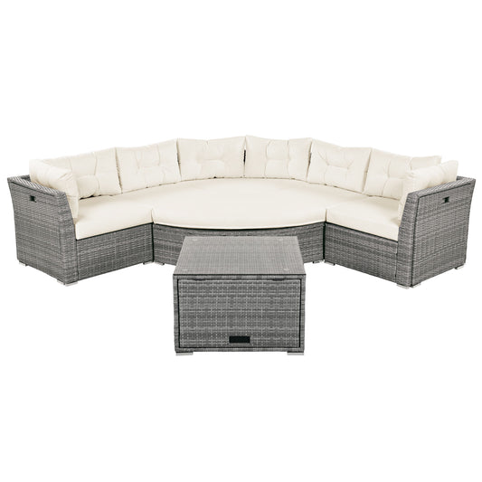 Patio Furniture Set Outdoor Daybed Rattan Sectional With Cushions And Center Table Hearth and Haven