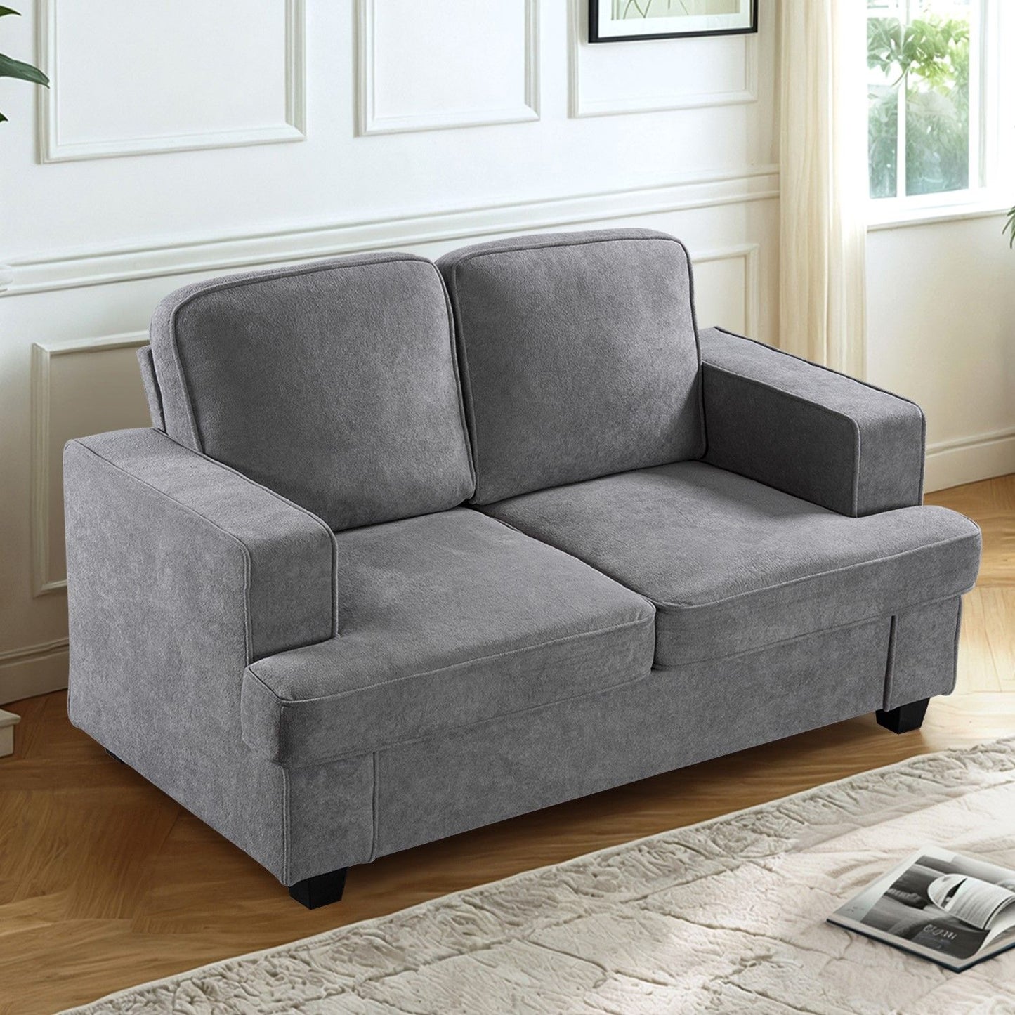 Modern Loveseat, Comfortable 2 Seater Couch With Deep Seating, Loose Back Cushions, Wide Arms US Pride