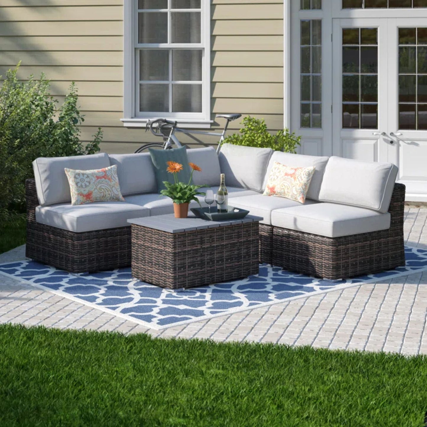 Wicker Sectional Sofa With Cushions And Table LSI Patio Furniture