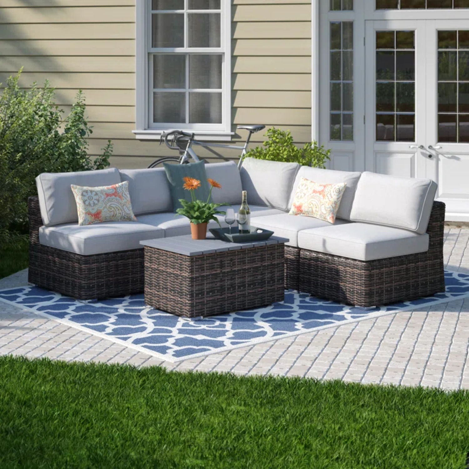Wicker Sectional Sofa With Cushions And Table LSI Patio Furniture