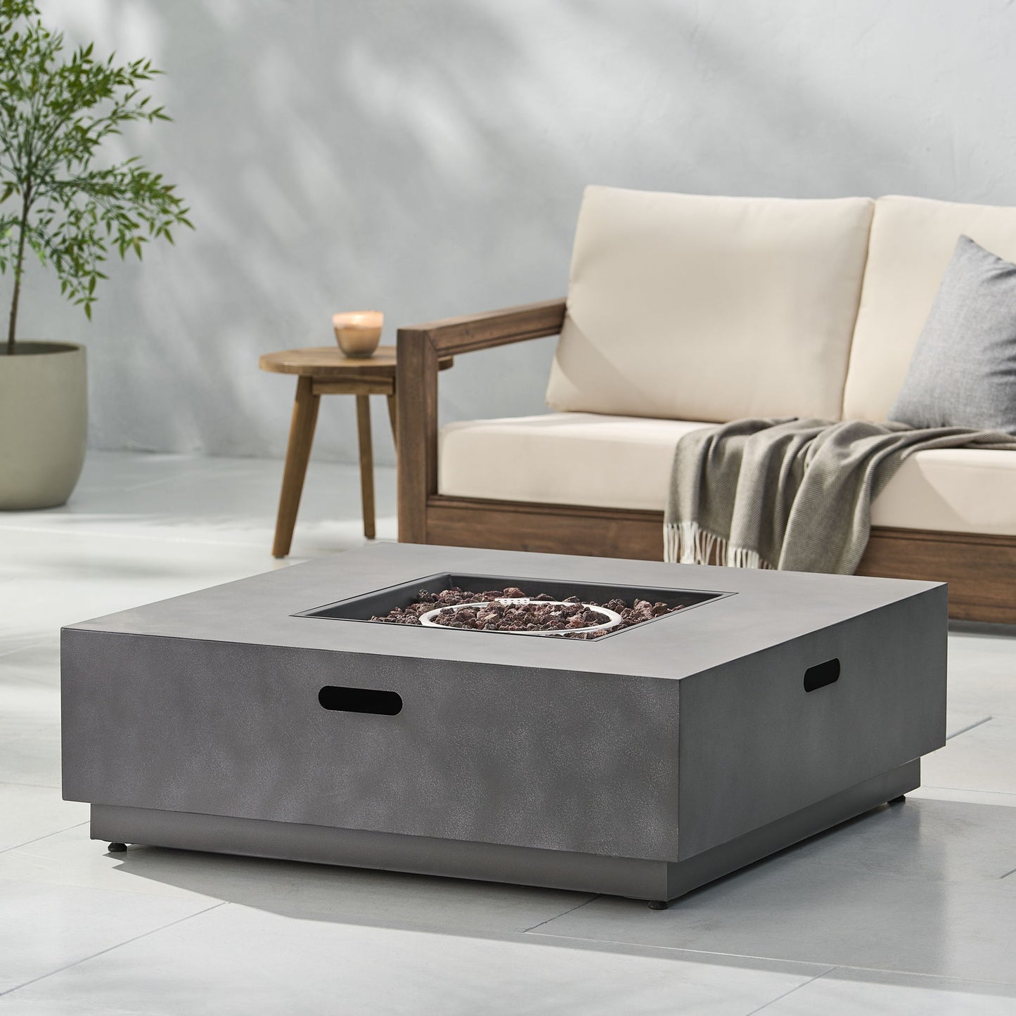 Modern Square Fire Pit With 50,000 Btu Noble House